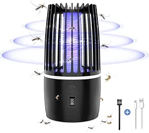 Lampe Anti Moustique, Lampe électrique Anti Insectes 4000mAh Rechargeable USB Piège à Mouche Insectes 360 ° UV Électrique Anti Moustique Veilleuse Intérieur Extérieur Veilleuse Puissant Attrayant