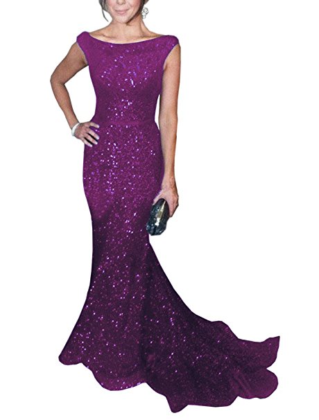 Solovedress Women's Mermaid Sequined Formal Evening Dress For Wedding Prom Gown