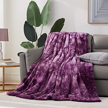 Hansleep Faux Fur Blanket with Reversible Sherpa, Super Soft Fuzzy Throw Blanket for Sofa Couch Bed, Light Weight Warm Blanket All Season Use (Aubergine, Throw 50x65)