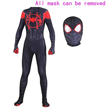 MYanimec Unisex Lycra Spandex Halloween New into The Spider Verse Miles Morales Cosplay Costumes Adult/Kids 3D Style Black