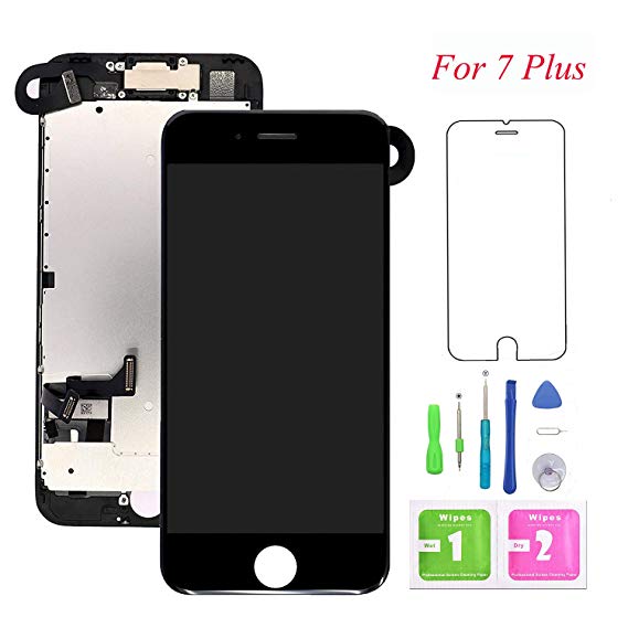 Screen Replacement for iPhone 7 Plus, LCD Display and Touch Screen Digitizer Replacement Full Assembly with Proximity Sensor Ear Speaker Front Camera Screen Protector and Repair Tools (White,5.5)