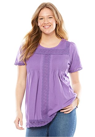 Women's Plus Size Lace-Trimmed Cotton Tunic