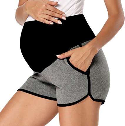 fitglam Women's Maternity Shorts Lounge Yoga Sports Pregnancy Short Pants with Pockets