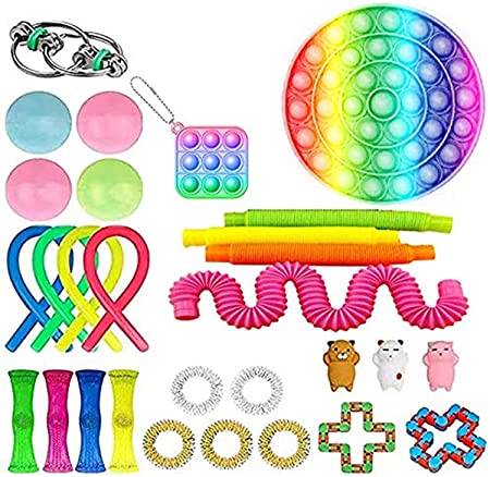 HiCollie Push Pop Bubble Fidget Sensory Toy, Cheap Sensory Toys Set for Children Adults Simple Dimple Figetget Toys Pop Tubes Fidget Toy Mini Marble Mesh Stress Ball
