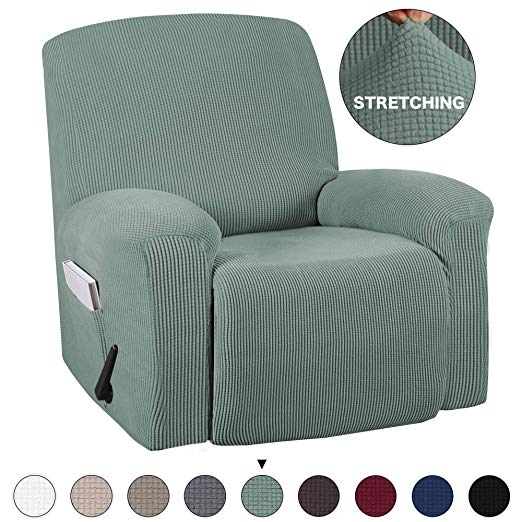 Turquoize Stretch Recliner Slipcover with Pockets 1-Pieces Couch Cover Recliner Chair Furniture Cover Highly Fitness for Sturdy Fabric Slipcover, Pets, Kids, Children, Dog, Cat (Recliner, Cyan)