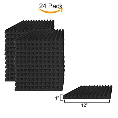 24 Pack- Acoustic Wedge Soundproofing Wall Tiles 12 X 12 X 1 inch, Made in USA