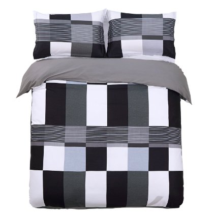 Bermo 100 Cotton Duvet Cover Sets REACTIVE Printed 200 Thread Count combed Sateen Plaid-Patchwork FullQueen