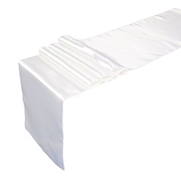 Ling's moment 12 x 108 Inch Satin White Table Runner, Pack of 10, For Wedding Banquet Decorations, Bridal Shower, Christmas, Birthday, Graduation, Prom, Party Table Decor