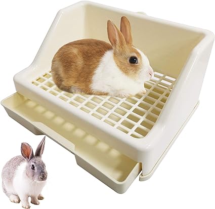 kathson Rabbit Litter Box Trainer Small Animal Potty Corner Toilet with Drawer Pet Cage Pan Litter Bedding Box for Adult Guinea Pig Hamster Bunny Ferret Galesaur Mouse Squirrel (White)