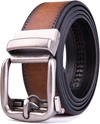 Men's Slide Ratchet and Reversible Belt, Handcrafted Leather, Trim to Fit