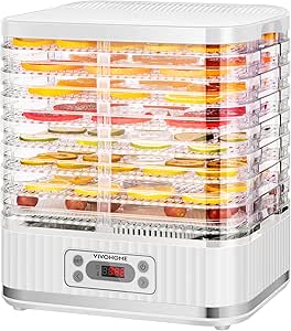 VIVOHOME Electric 8 Trays Food Dehydrator, 400W Hydrator Machine with 72H Digital Timer and Temperature Control for Fruit Vegetable Meat Jerky Herb Beef Mushroom, White