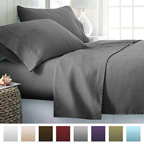 Mayfair Linen Hotel Collection 100% Egyptian Cotton Sateen 800 Thread Count Sheet Set California King Dark/Elephant Grey