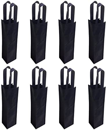 Cosmos 8 Pack Non-Woven Single Bottle Wine Tote Bag Holder, Reusable Gift Bag - Black