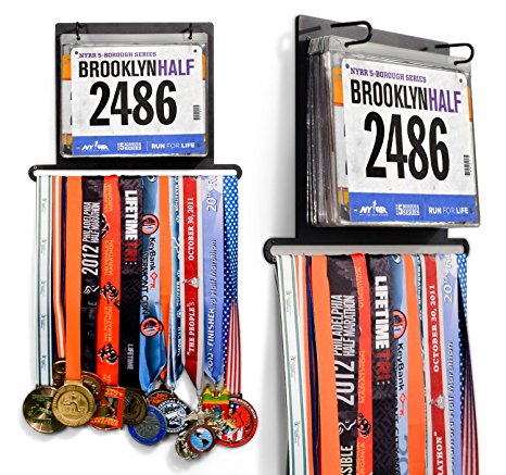 Gone For a Run BibFOLIO Plus Race Bib and Medal Display | Wall Mounted Medal Hanger – Displays up to 24 medals and 100 race bibs