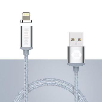 Netdot Magnetic Braided Charging Cable Adapter for Iphone Device Silver