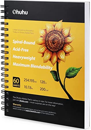 Ohuhu Sketchbook - Spiral Bound Sketchbook - 200GSM - 60 Sheets/120 Pages Heavy Smooth Drawing Papers, Art Book Sketchbook Specially Designed for Alcohol Markers, 10"×7.6"/25,4x19,3cm