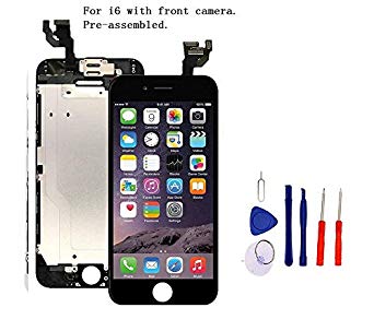 Screen Replacement Compatible with iPhone 6 4.7 inch Full Assembly - LCD Touch Display Digitizer with Ear Speaker, Sensors and Front Camera, Fit Compatible with All iPhone 6 (Black)