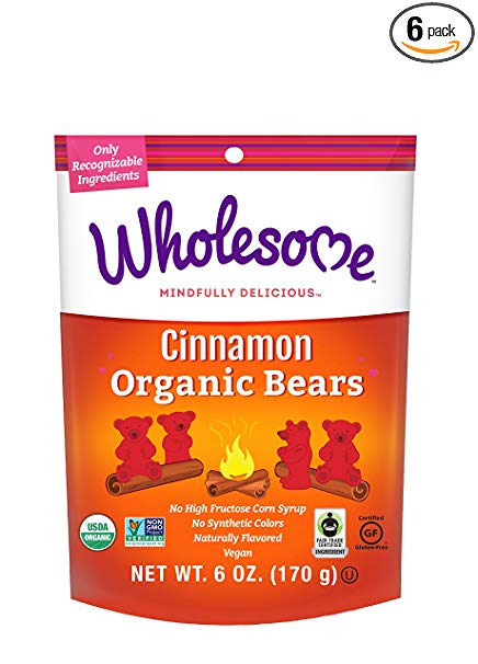 Wholesome Fair Trade Organic Cinnamon Bears, No Artificial Colors or High Fructose Corn Syrup, Non GMO & Gluten Free, Vegan, 6 oz (Pack of 6)