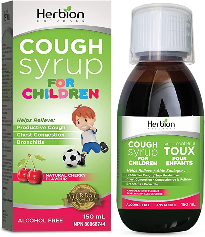 Herbion Naturals Cough Syrup for Children, 150 mL - Good Tasting with Natural Cherry Flavour, Helps Relieve Productive Cough, Chest Congestion, Soothe Sore Throat; Suitable for Children 6 years and above