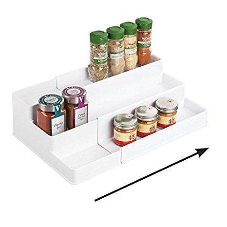 mDesign Adjustable, Expandable Kitchen Cabinet, Pantry, Shelf Organizer/Spice Rack - 3 Level Storage: Food Safe, BPA Free - Up to 20" Wide, White