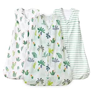 PHF Baby Sleep Sack 0-6 Months 3 Pack 100% Cotton Baby Wearable Blanket, 2-Way Zipper 0.5 TOG Toddler Sleeping Sack, Comfy Sleep Bag for Baby Boys Girls, Green Leaf (Small)