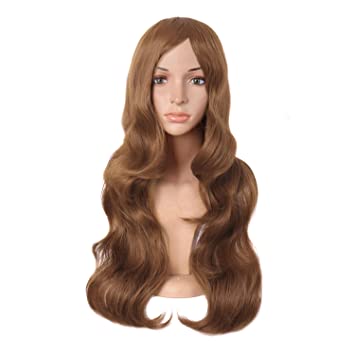 MapofBeauty 24 Inch/60cm Charming Synthetic Long Wavy Side Bangs Women Party Anime Cosplay Wig (Light Brown)