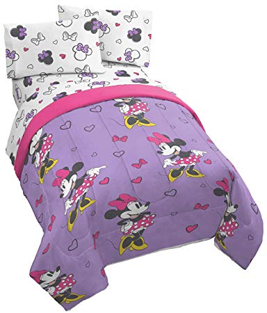 Jay Franco Disney Minnie Mouse Purple Love Full Bed in A Bag - Super Soft Kids Reversible Bedding - Fade Resistant Polyester Microfiber Fill (Official Disney Product)