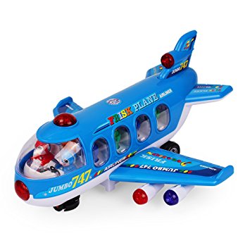 NextX Bump And Go Action 747 Airplane Toys with Lights And Sounds - Changes Direction On Contact ,Toys Vehicles For Kids Age 3 And Up (Blue)