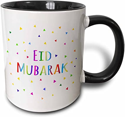 3dRose Mubarak-Happy Eid Blessing After Ramadan Islamic Muslim Holidays Two Tone Black Mug, 11 oz