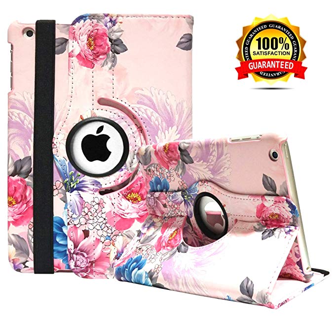 iPad Mini 1/2/3 Case - 360 Degree Rotating Stand Smart Cover Case with Auto Sleep/Wake Feature for Apple iPad Mini 1 / iPad Mini 2 / iPad Mini 3 … (Peony)