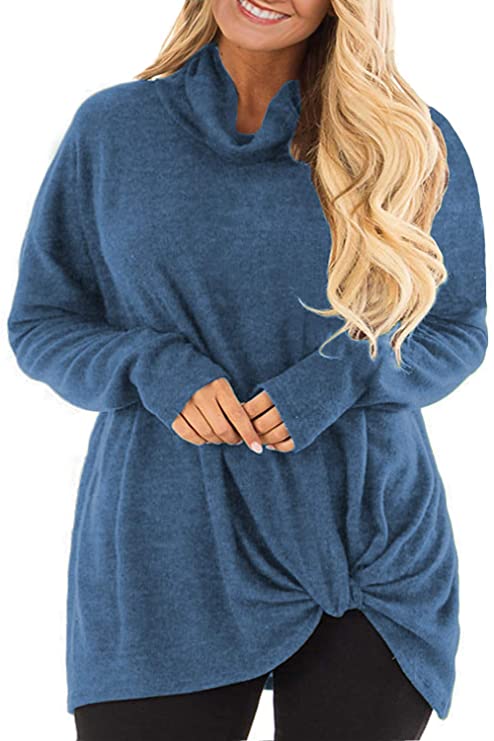 DOLNINE Womens Plus Size Tops Long Sleeve Knotted T-Shirts Loose Tunics Blouses