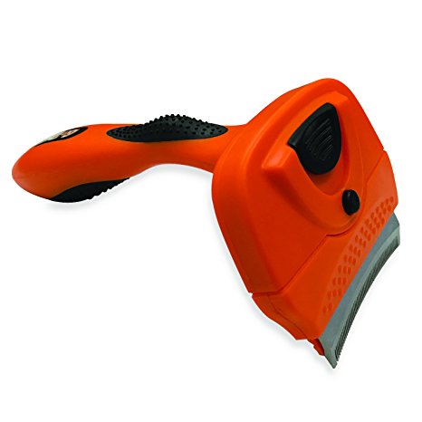 GoPets Deshedding Tool with Self Cleaning Curved Comb Blade, Sturdy and Ergonomic Handle, 4 Inch Brush