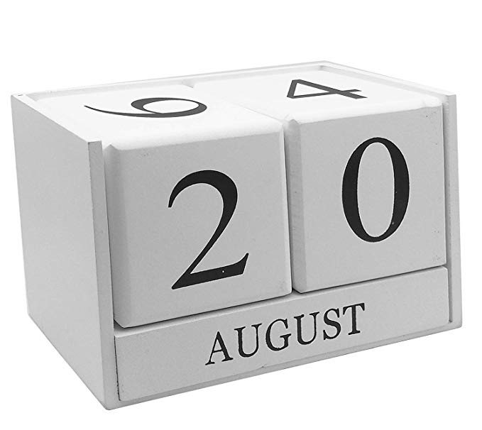 Calendar Blocks - Wooden Desk Calendar - Home and Office Decor（White), 6.1 x 3.9 x 2.9 inches