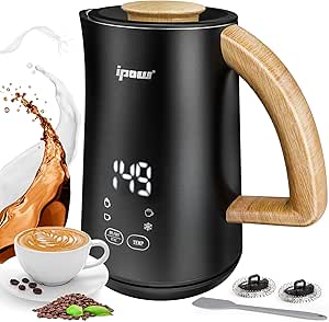 IPOW Milk Cream, with LED display, 17ooz/500ml .4 -in -1 milk factory and steamer, large automatic thermal foam manufacturer and coffee milk heater, latte, Kabuccino coffee, macchiato, macchiato