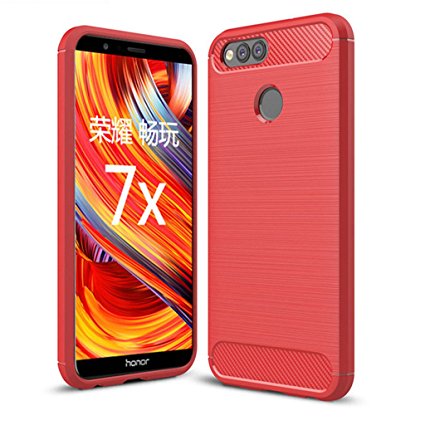 Huawei Honor 7X case, Huawei Mate SE Case,Suensan TPU Shock Absorption Technology Raised Bezels Protective Case Cover for Honor 7 X Phone (Red)