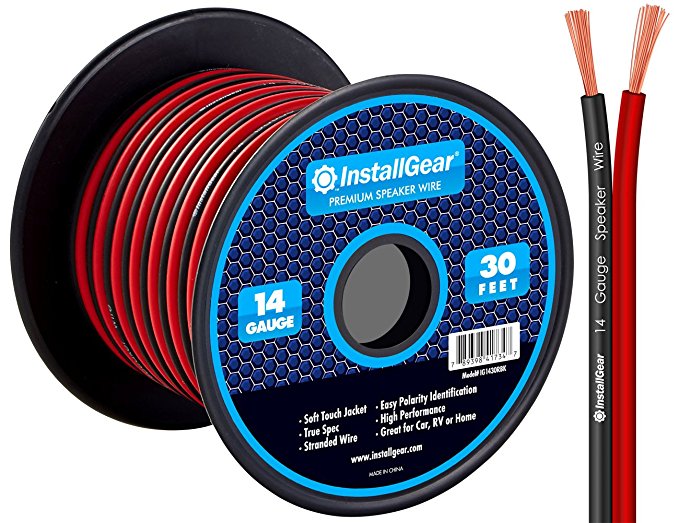 InstallGear 14 Gauge AWG 30ft Speaker Wire Cable - Red/Black