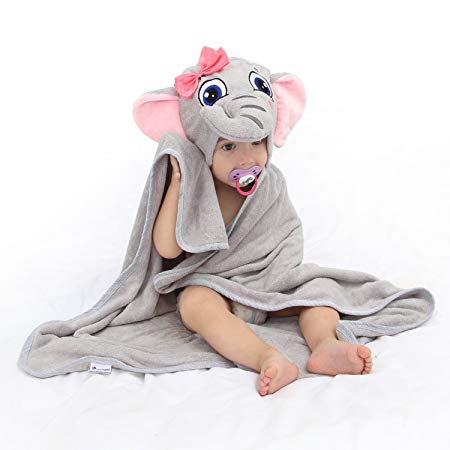 Baby Hooded Towel Upsimples Elephant Baby Towels for Baby Girls 35×35 inches Ultra Large 500GSM Super Soft Organic Bamboo Baby Bath Towel for Infant Toddler | Baby Girl Shower Gift Photo Shoot Props