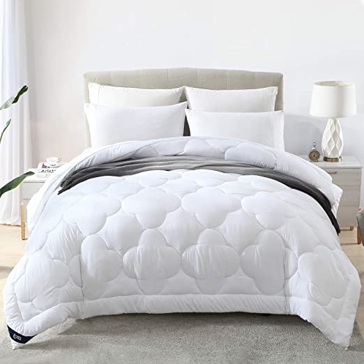 EXQ Home Comforter Queen Comforter Queen Size Comforter White Comforter Bed Comforter Washable 100% Microfiber Down Alternative Filling All-Season Duvet Insert（Queen-88x88）