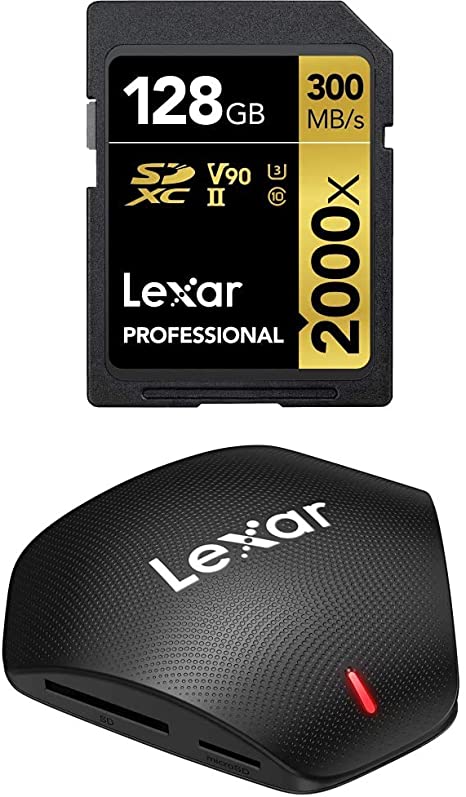 Lexar Professional 2000x 128GB SDXC UHS-II Card, Up to 300MB/s Read (LSD2000128G-BNNNU)   Multi-Card 3-in-1 USB 3.1 Reader (LRW500URBNA)