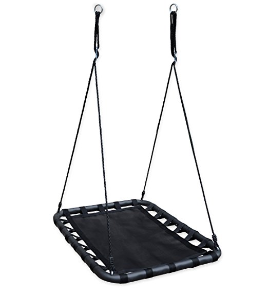 HearthSong Mega Mat Rectangular Outdoor Platform Tree Swing for Yard or Playground Sturdy Steel Frame Durable Mat Bottom 30 W x 40 L with Two 63'' Ropes 250 LB Weight Capacity for Multiple Children