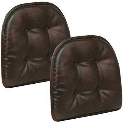Leather Tufted Chair Cushions with slip-resistant backing 15" x 16" set of 2 (Dark Brown)