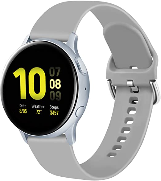 20mm Band Compatible with Samsung Galaxy Watch 42mm, Galaxy Watch Active 40mm, Galaxy Watch Active 2 40mm 44mm, Galaxy Watch 3 41mm (Grey, Small)