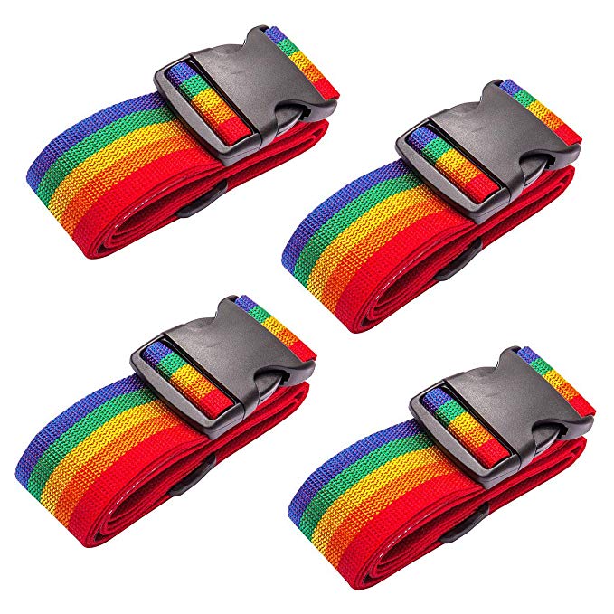 Oniche Luggage Straps Heavy Duty Travel Luggage Strap 4 Pcs Adjustable Suitcase Belts Travel Accessories (4 Rainbow)