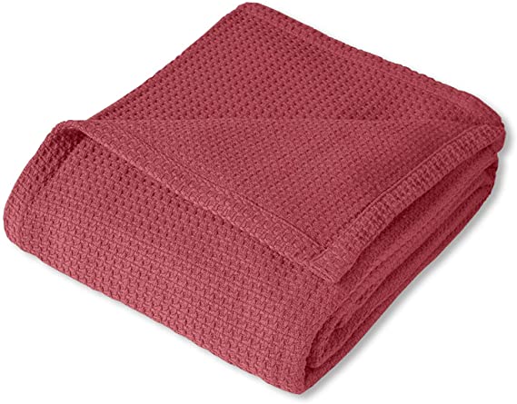 Sweet Home Collection 100% Fine Cotton Blanket Luxurious Basket Weave Stylish Design Soft and Comfortable All Season Warmth, King, Burgundy Red