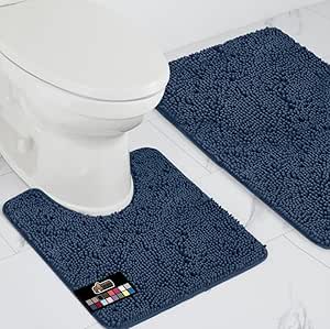 Gorilla Grip Bathroom Rug Sets, Soft Chenille 2 Piece Area Rugs Set, Toilet Base Mat and 30"x20" Carpet, Absorbent Microfiber Washable Mats Dry Quickly, Home Décor and Bath Room Accessories, Navy Blue