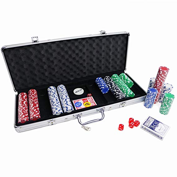 Oypla Poker Set - 500 Piece Texas Hold Em Complete With Chips, Cards, Dice, And Casino Style Case