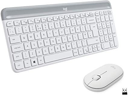 Logitech MK470 Slim Wireless Keyboard & Mouse Combo for Windows, 2.4GHz USB Unifying USB-Receiver, Low Profile, Whisper-Quiet, Long Battery Life, Optical Mouse, PC/Laptop, QWERTY UK Layout - White