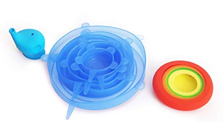 Make It Fresh 11 Piece Silicone Stretch Lids Set: 6 Reusable Food Plate Sealers, 4 Fruit Huggers and 1 Baby Bottle Cover in Various Sizes
