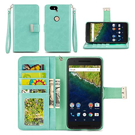 Nexus 6P Case - IZENGATE [Classic Series] Wallet Cover PU Leather Flip Folio with Stand (Mint)
