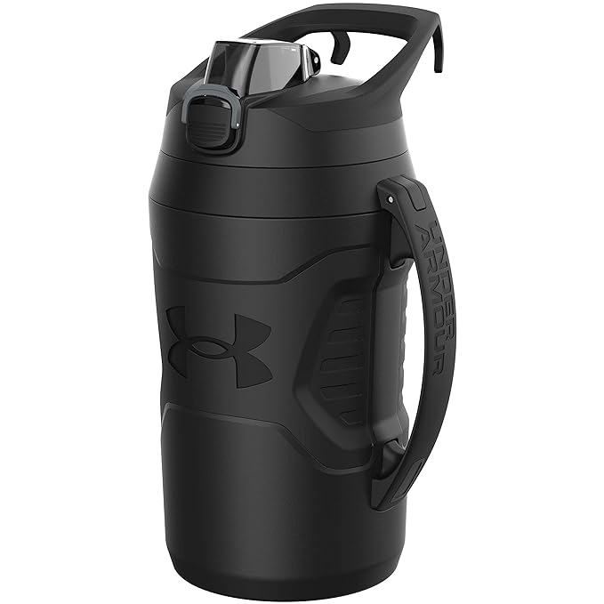 Under Armour Playmaker 64oz Water Bottle Jug, Fence Hook Handle, Protective Lid w/ Lock Button, Outer Body Grip, For Kids & Adults, All Sports, Baseball, Basketball, Football, Gym